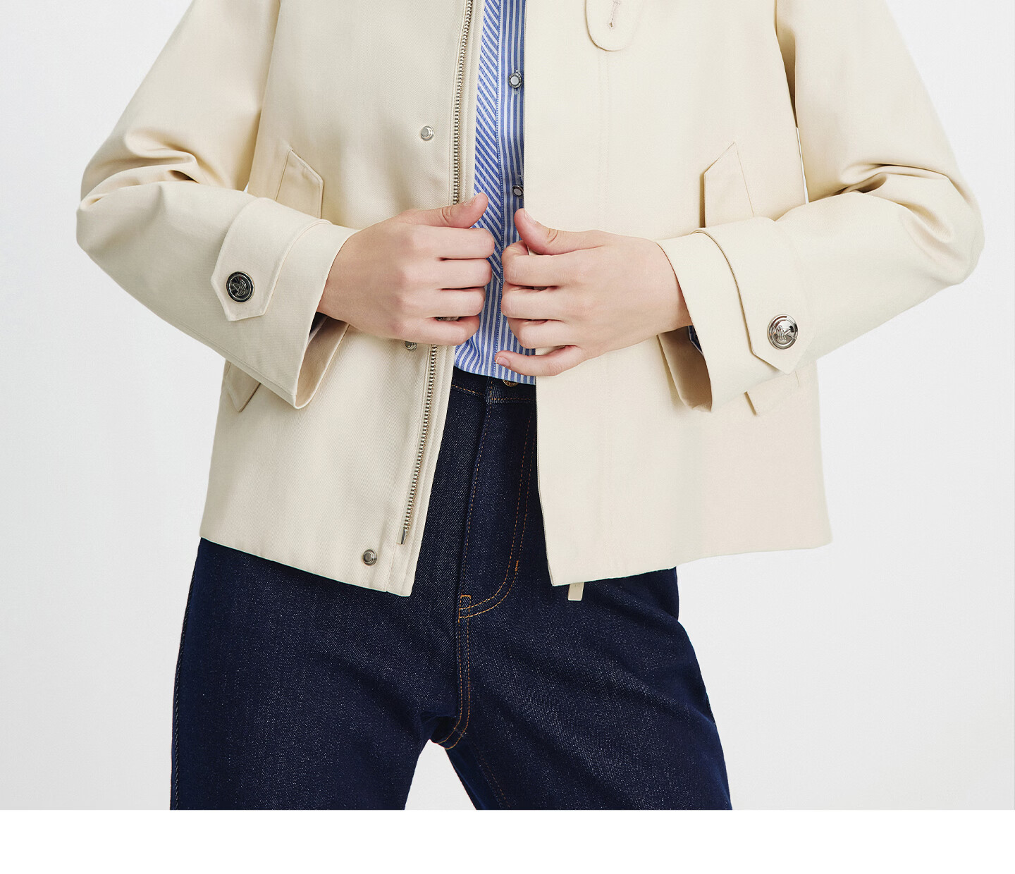 NaviKeel Italy Small Sailboat Women's Short Workwear Trench Coat Full Cotton Barn Style Jacket 2331505501 Blue L 35