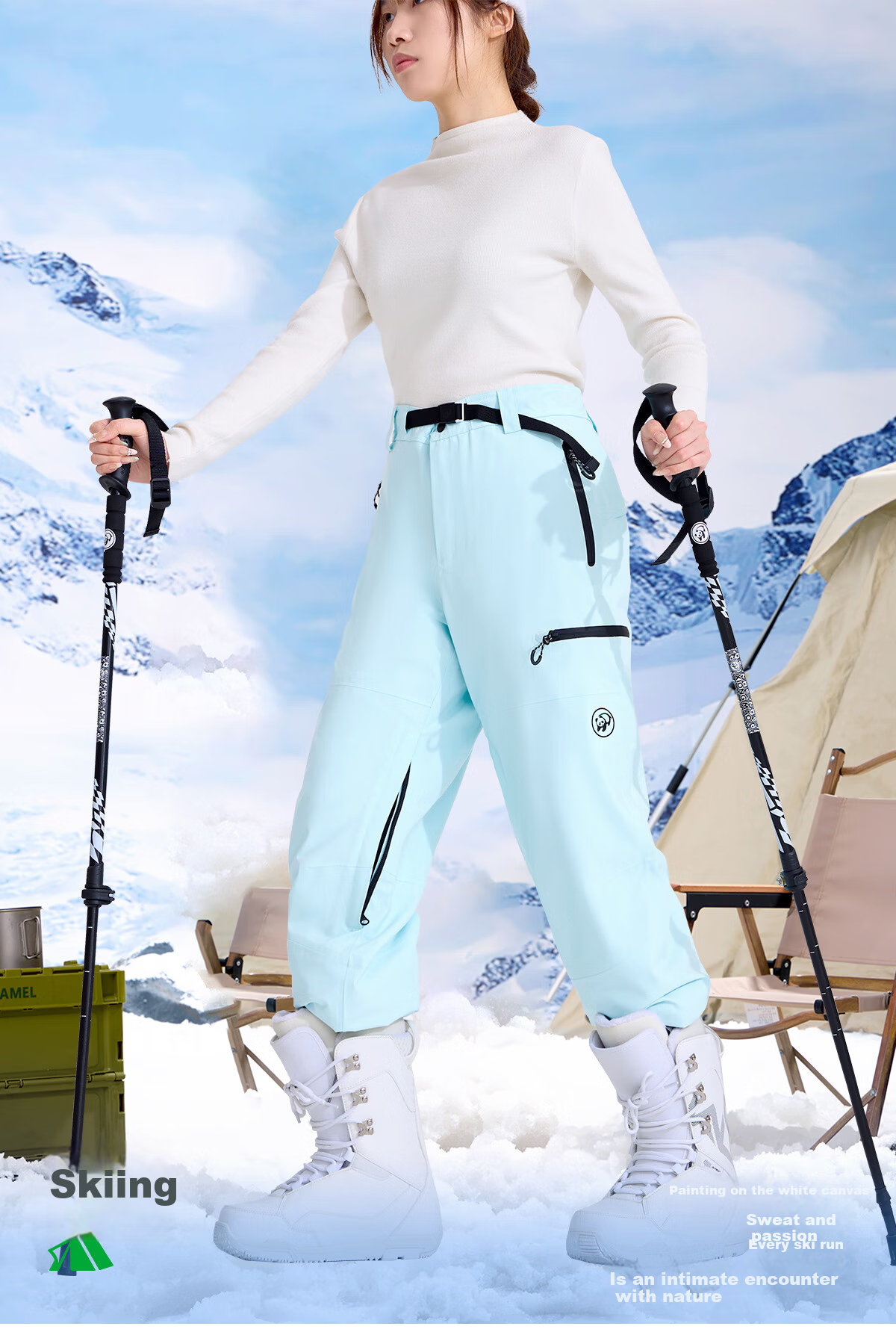 Panda Camel Series Three-Proof Single-Board Ski Pants Unisex Windproof Water-Repellent Straight-Leg Wide-Leg Outdoor Pants 8652 Black, M 19