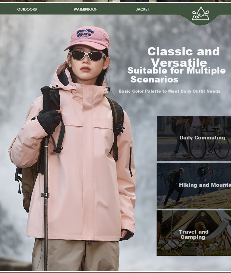 JEEP SPIRIT Unisex Outdoor 3-in-1 Jacket Windbreaker Cold-Resistant Mountaineering Coat Silver Snow Gray M 2