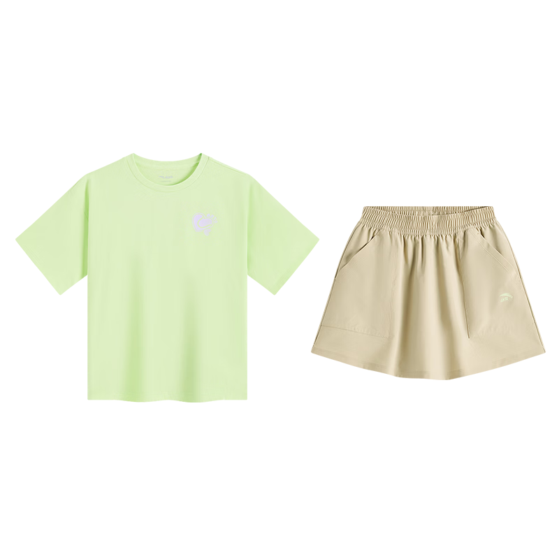 Anta Kids Sports Set Girls 2026 Summer Breathable Skin-friendly Cotton Short Sleeve Skirt A62626702