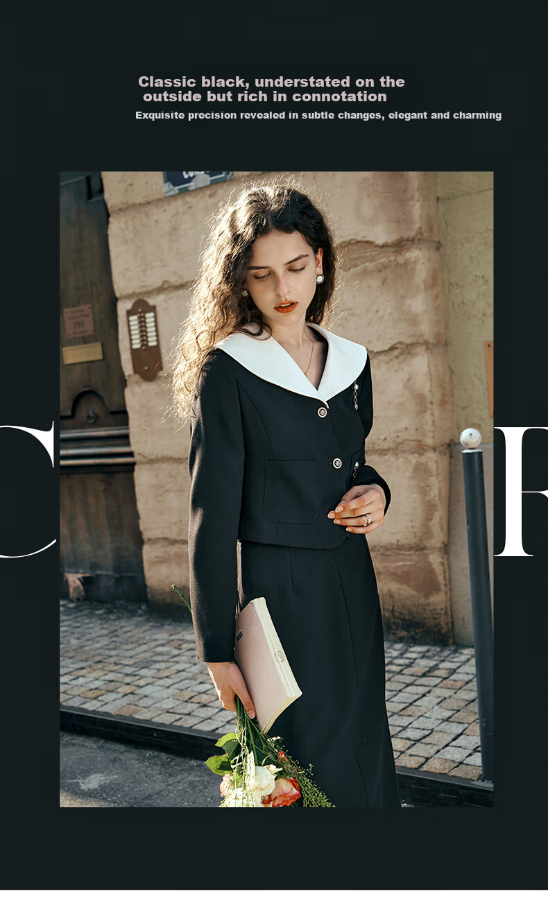 Olrain Eurielle Black Chic Short Jacket Women's Autumn New Elegant Top Coat (Second Batch) XL 12