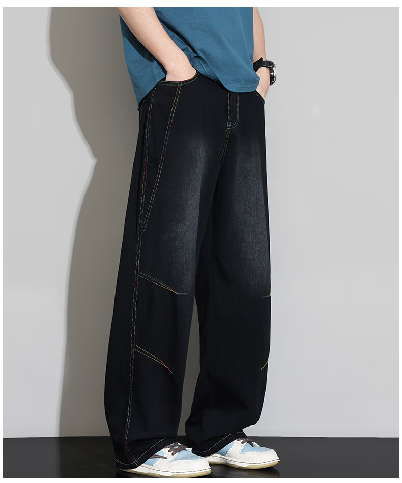 SWAMP AREA Lyocell Tencel Denim Jeans Men Summer Straight Loose Ice Silk Wide Leg Casual Pants K652 Black L 7