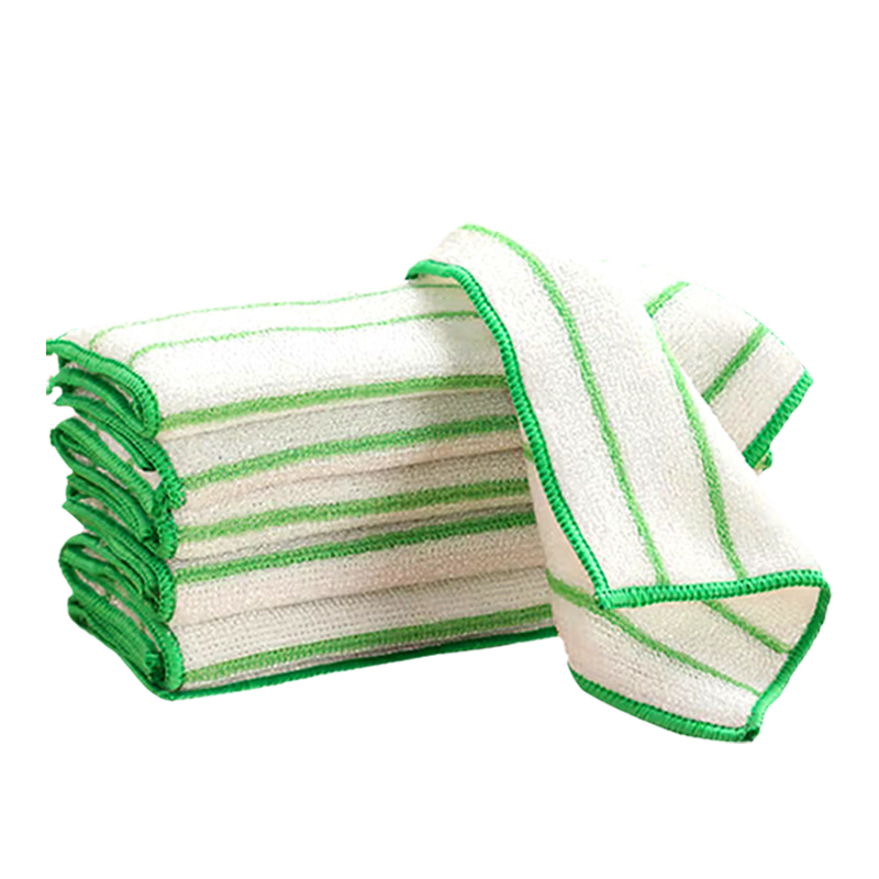 Jiuli Bamboo Fiber Absorbent Oil-Resistant Dish Cloth Kitchen Cleaning Rag Striped Pot Scrubber Dishwashing Wipe Table Cleaner