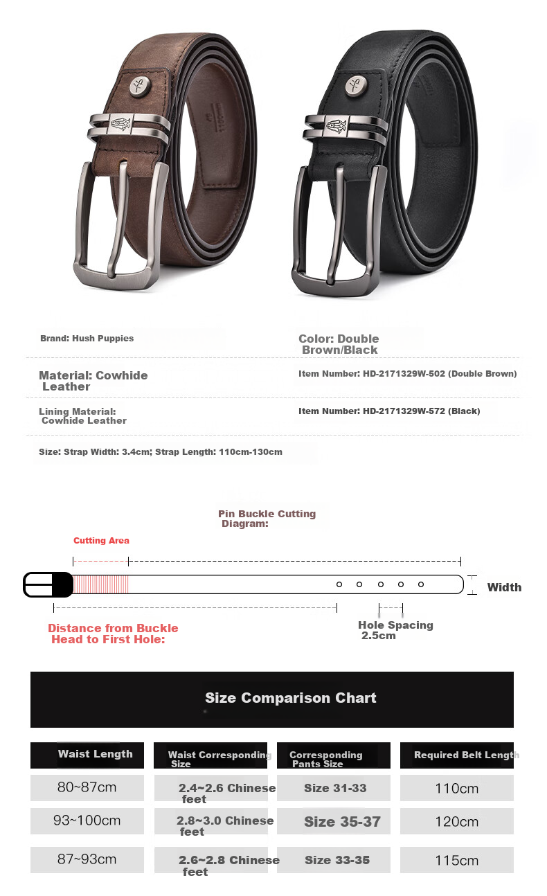 Hush Puppies Men's Leather Belt Simple Classic Versatile Birthday Gift for Boyfriend with Practical Gift Box 8