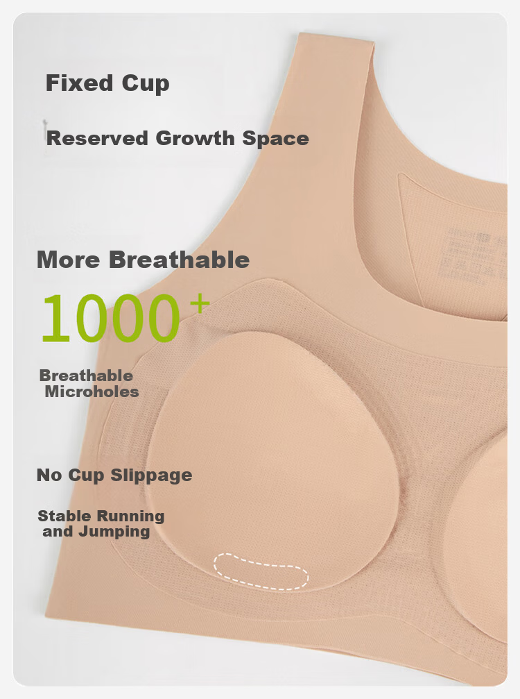 FitonTon 2-Pack Junior Girls Thin Developmental Sports Bras Summer Anti-Shock Tank Tops Invisible Nude 13