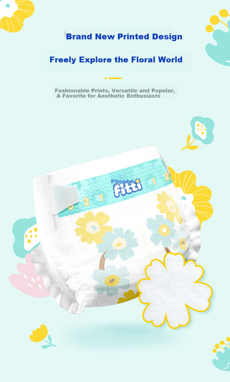 Phoebe Chamomile Gentle Baby Diapers NB15 17