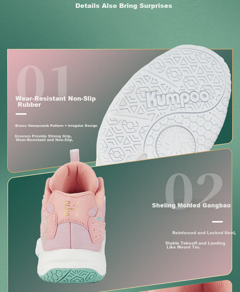 KUMPOO 25th Anniversary Limited Edition Badminton Shoes Anti-Twist Non-Slip Wear-Resistant Training Shoes KH-D72PRO.25th White Pink Size 40 13