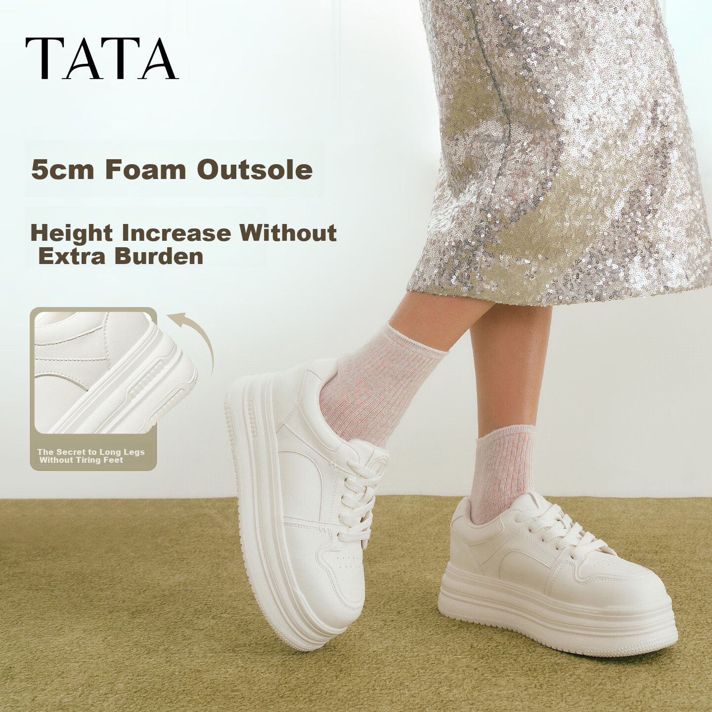 TATA 2026 Spring Mall Fashion Casual Versatile Sneakers Off-White Size 34