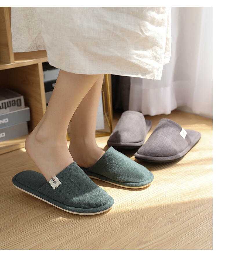 Guoluofi Japanese Style Four Seasons Linen Slippers Men Thin Indoor Home Silent Floor Couple Linen Slippers Women Dark Blue Size 43-44 13