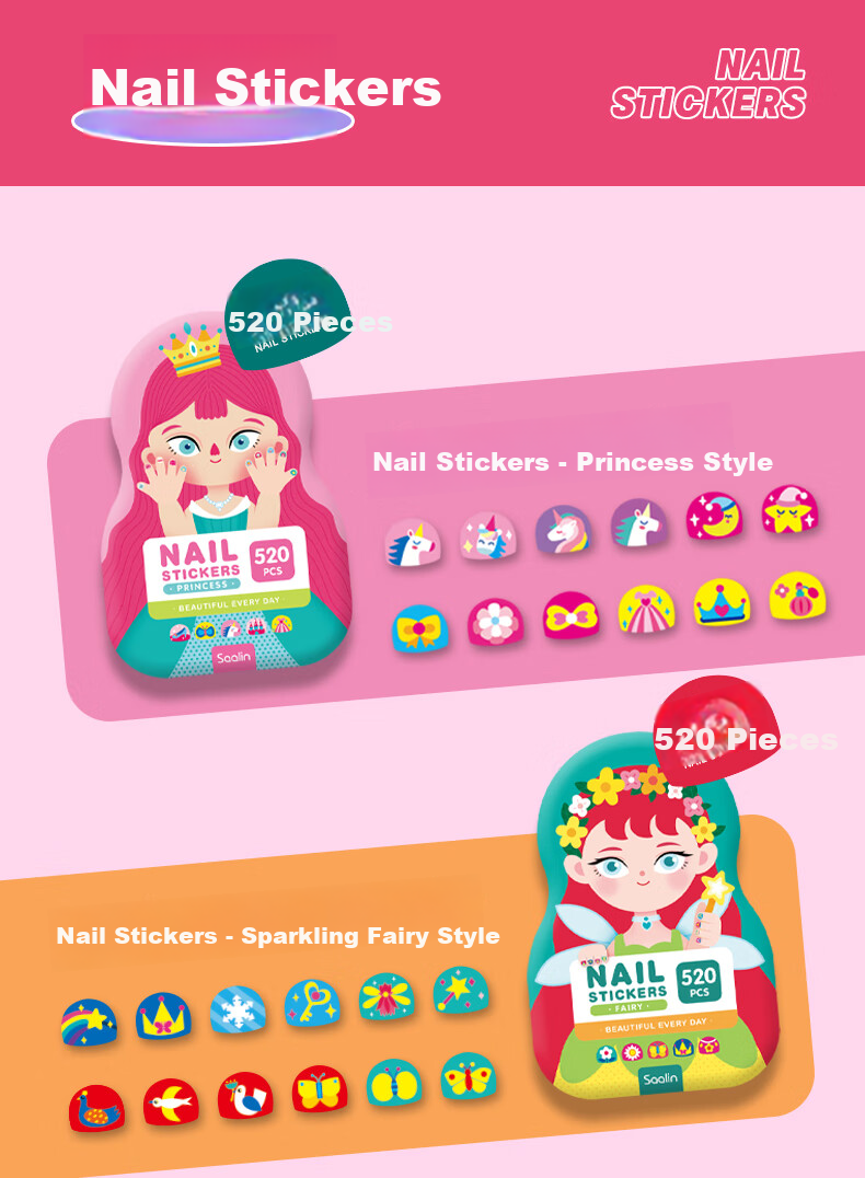 SAALIN Children's Cartoon Nail Stickers Nail Polish Set Waterproof Safe Peelable Princess Girl Toy Gift 11