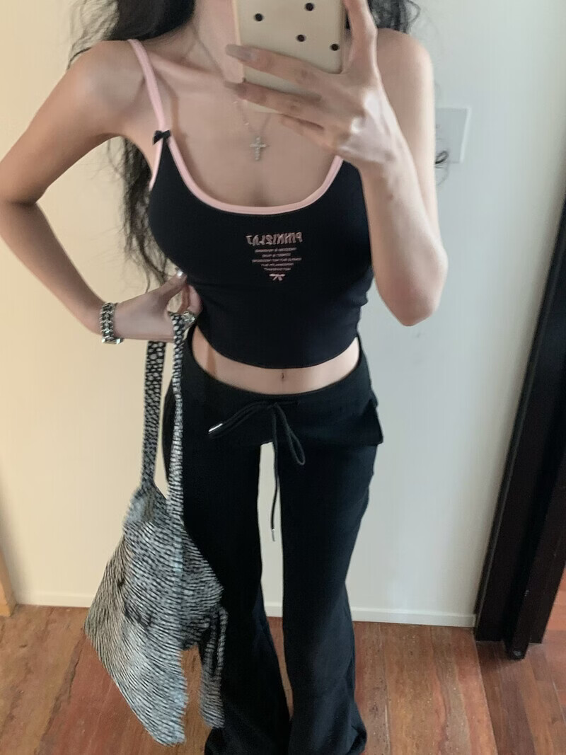 Modal Padded Bra Pure Sexy Girl Style Camisole Women Summer Sexy Letter Colorblock Print Slim Fit Outerwear Base Shirt 5