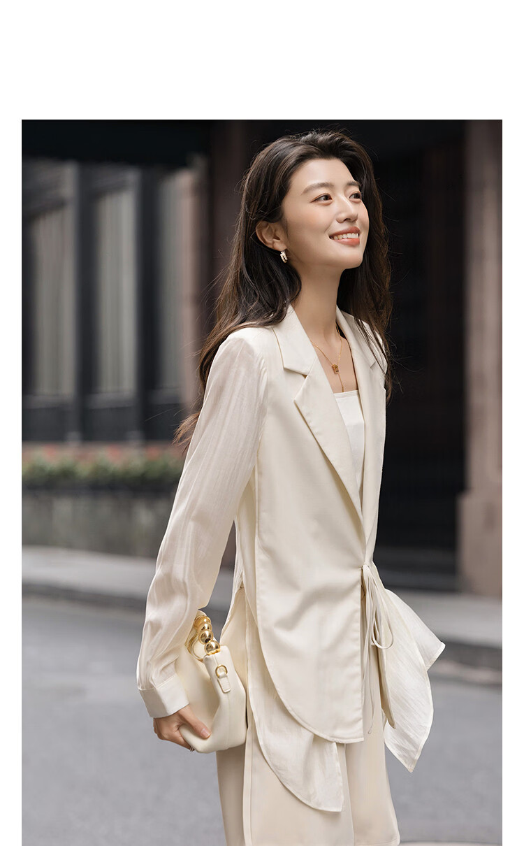 Demana [Smooth Lyocell] Spring Elegant Notched Lapel Loose Irregular Hem Petite Women's Blazer Jacket 11