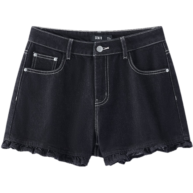 Semir Women's Summer Denim Shorts 2026 Ruffled Hem Sweet Cool A-Line Pants 109326122003