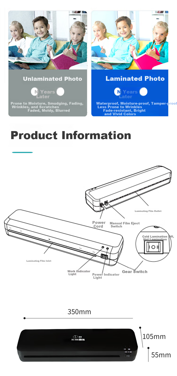 DOCON Photo Menu File Transparent Specimen Protective Film Laminating Machine Thermal Laminating Pouches 4 Inch (85*110mm) 100 Micron 100 Sheets 3