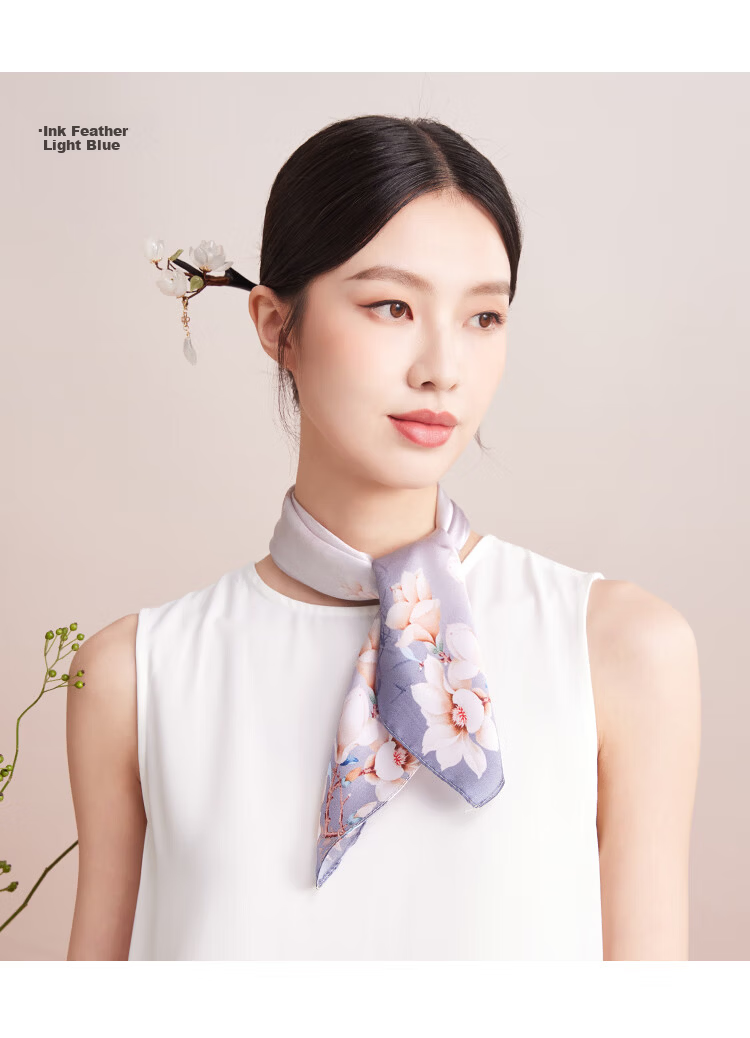 Shanghai Story Women's Silk Satin Small Square Scarf 100% Mulberry Silk Scarf Gift Box Birthday Present Tipsy Mist 21