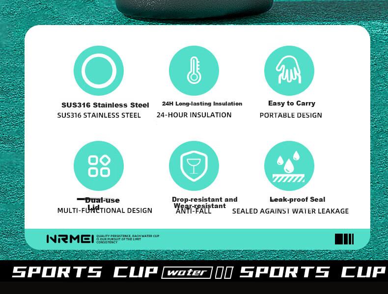 NRMEi Large Capacity Insulated Water Bottle for Men with Tea Separation, Portable Outdoor Sports Student Straw Cup 2