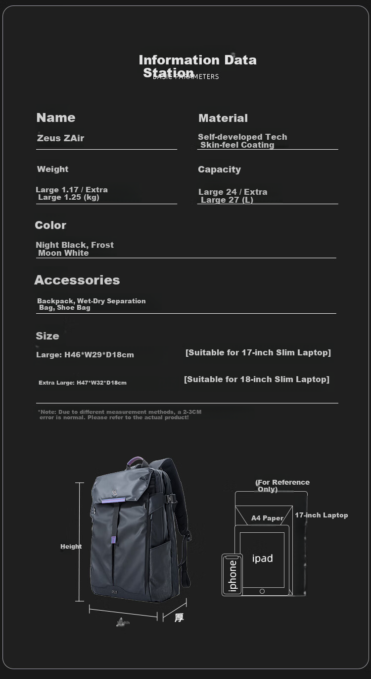 GYXX Zeus Z Air Men's Large Capacity Laptop Backpack Sports Casual Travel College School Bag 20