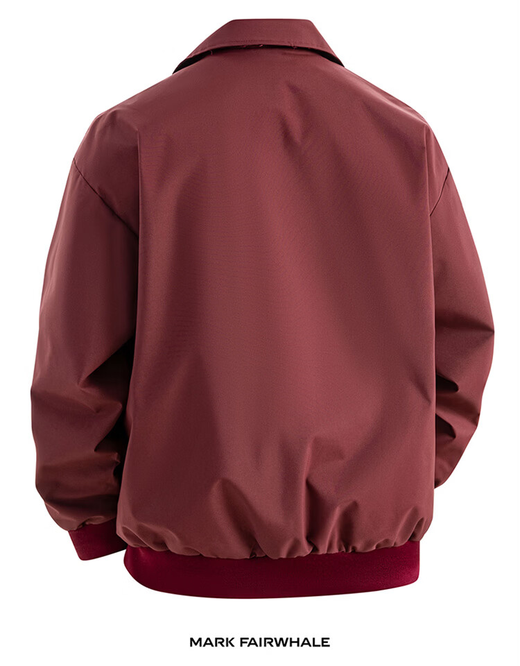 MARK FAIRWHALE Men's Workwear Jacket Spring Autumn American Style Baseball Jacket Wine Red M 6