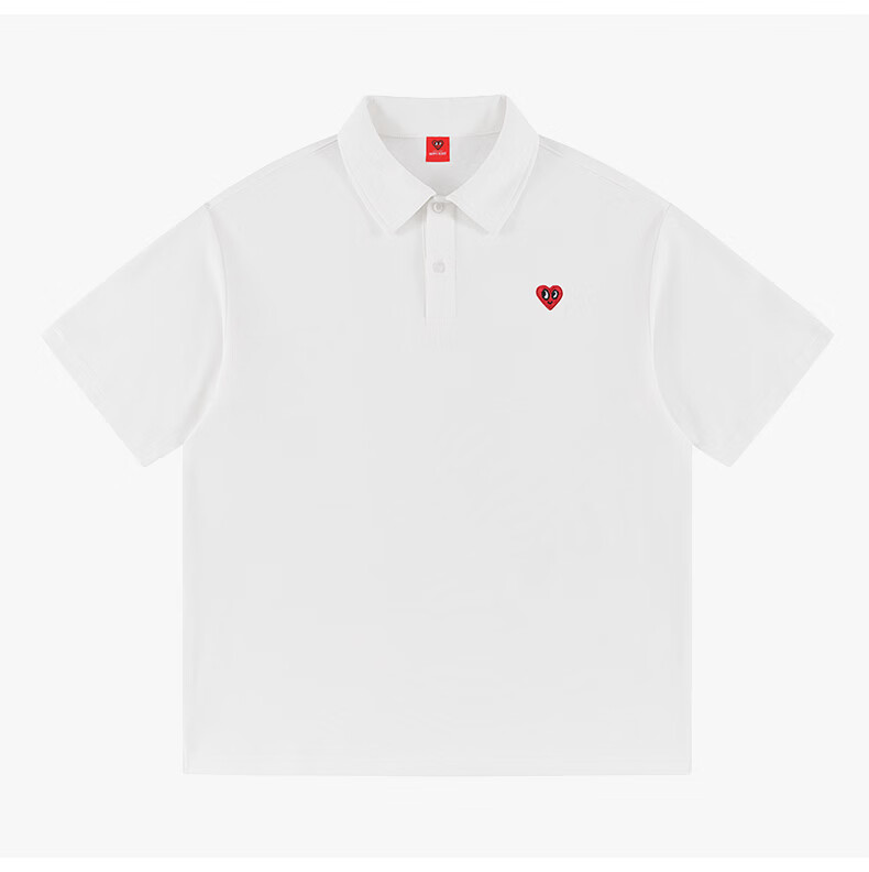 Charles Heart Summer Minimalist Campus Style Short Sleeve Polo Shirt Casual Unisex Black L 19