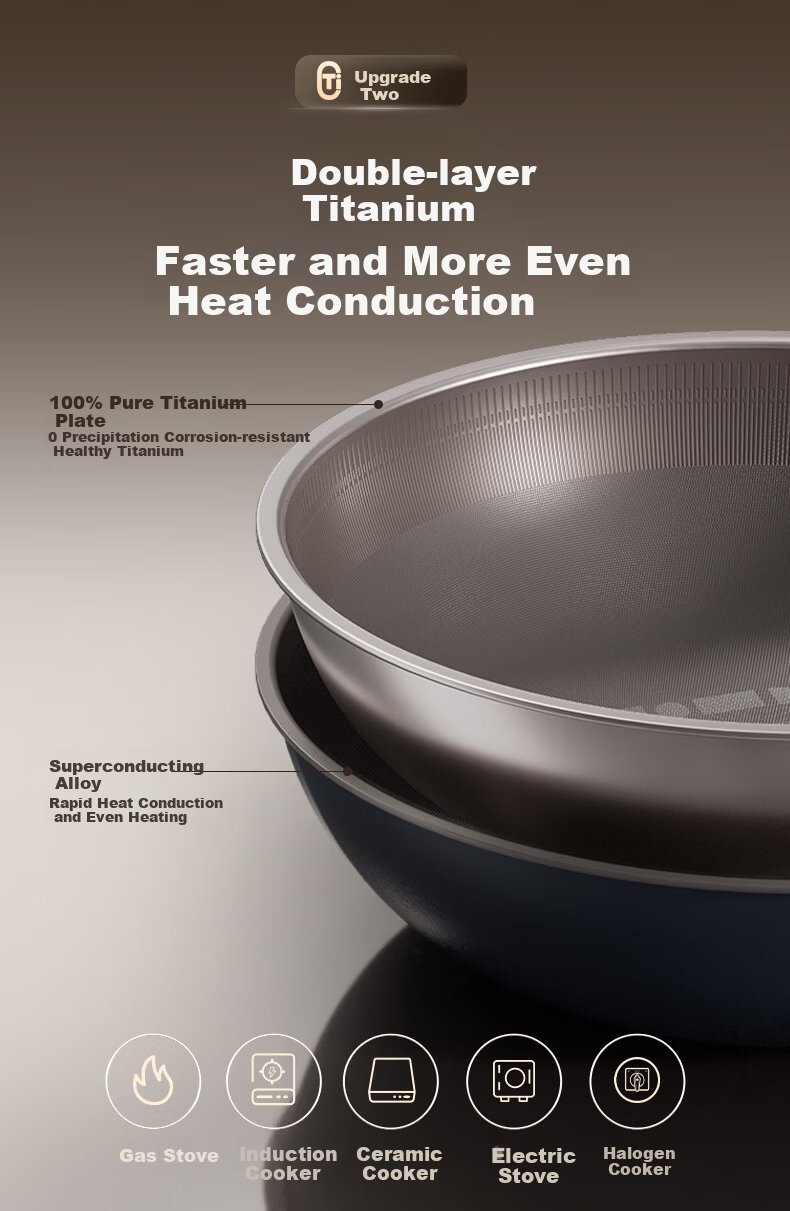 Alluflon Aluflon Pure Titanium Non-Coated Non-Stick Frying Pan Flat Bottom High-Temperature Resistant 32cm 10