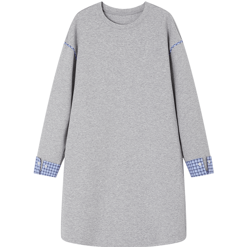 Demana [Comfort Elastic Air Layer] Spring Simple Inset Plaid Loose Short Petite Women's Sweatshirt Dress