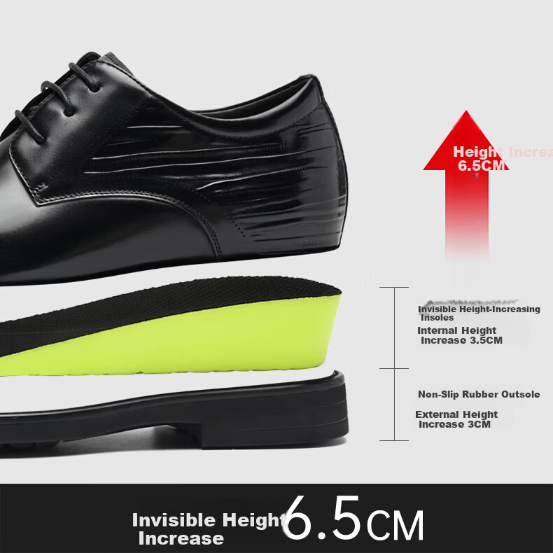 HLA Men's Business Casual First Layer Cowhide Dress Shoes Black 254A (Height Increasing) Size 38