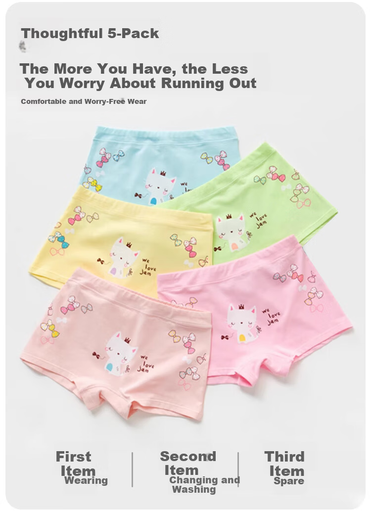 9i9 Kids Girls Boxer Briefs Children's Four-Point Shorts Baby Cotton A-Class F7 Cat Pattern 5-Pack L 7