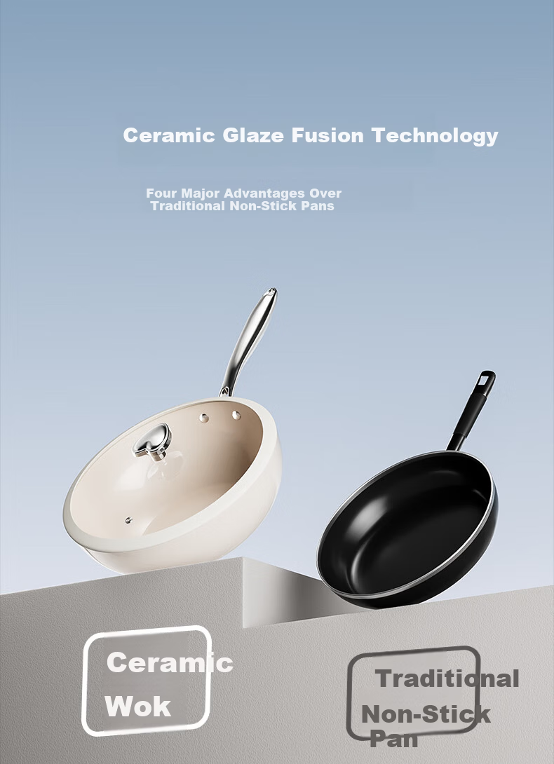 Xingmengxiang NEW DREAM Pebble Non-Stick Coating-Free Ceramic Wok 28cm for Gas Stove and Induction Cooker 7