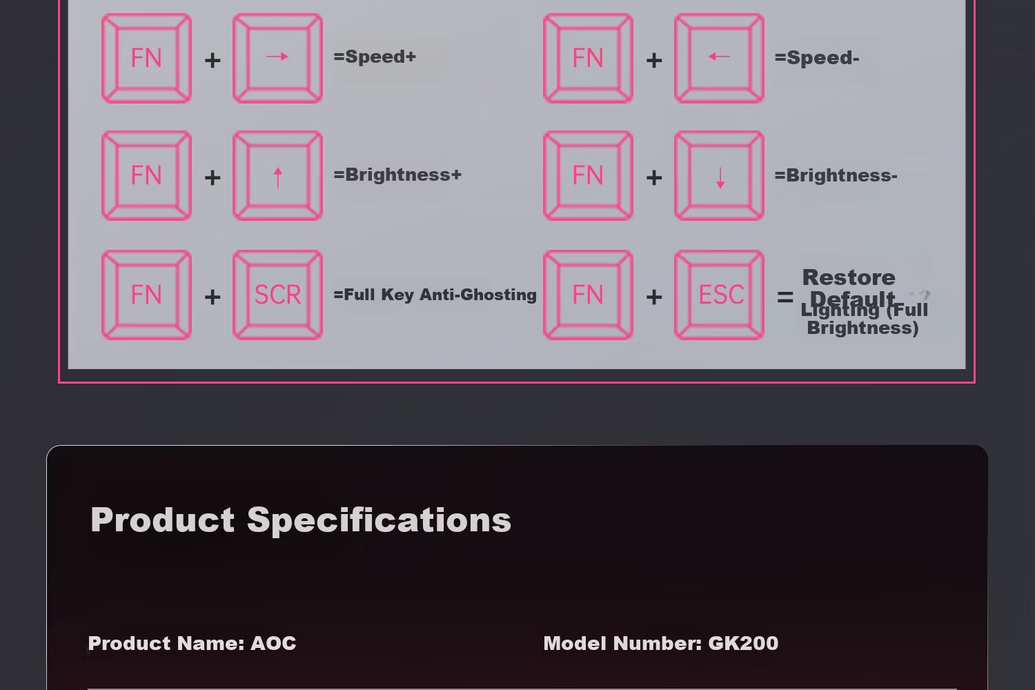 AOC GK200 Mechanical Keyboard Contour Side-Printed Wired Gaming Keyboard Hot-Swappable RGB Backlit 87-Key Anti-Ghosting Blackberry Pink Tea Switch 23