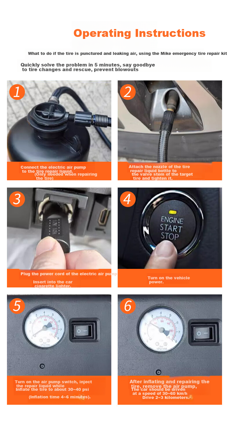 MICHEL Portable Electric Car Vacuum Tire Inflator Pump Road Emergency Air Compressor with Tire Pressure Gauge 4