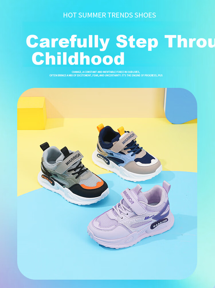 Warrior Kids Spring and Autumn Girls Sports Shoes Mesh Breathable Children's Running Shoes WZ(CL)-0676 Gray/Purple Size 38 1
