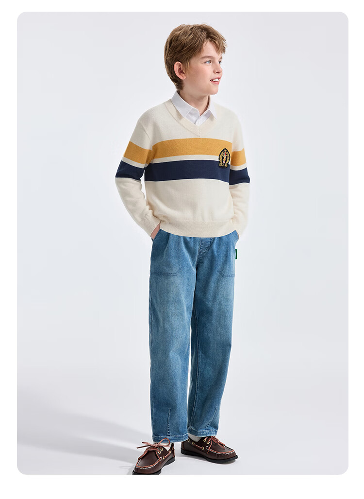 YEEHOO Boys Wool Blend Knit Sweater Children's Pullover School Style Spring Top Blue Green 140cm 14