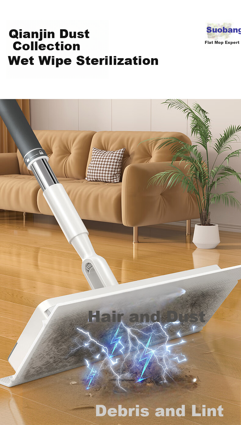 Sobon Facial Towel Flat Mop 24cm 2 Cloths Household Hands-Free Cleaning Mop Magic Telescopic Rod Clip Cloth Mop 4