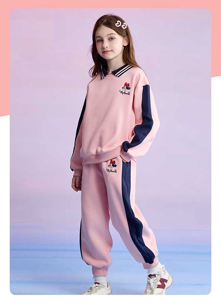 Disney Kids Girls Sports Set Spring Autumn 2026 New Stylish Big Kids POLO Patchwork Top and Pants Two-Piece Set 9