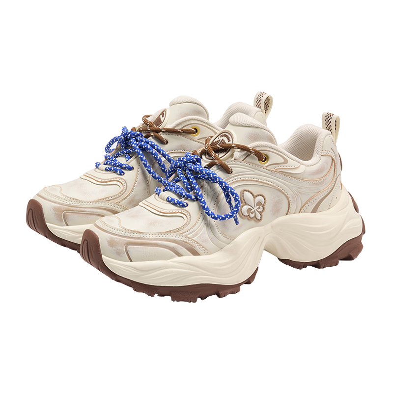 PALLADIUM New Trendy Versatile Dad Sneakers Casual Breathable Height-Increasing Shoes for Women Beige Single Layer Size 37.5