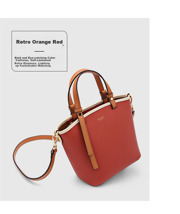 HONGU Women's Handbag, Leather Bucket Bag, Ladies' Tote Bag, Shoulder Bag, Crossbody Bag, 38cm Goddess Day Gift 12