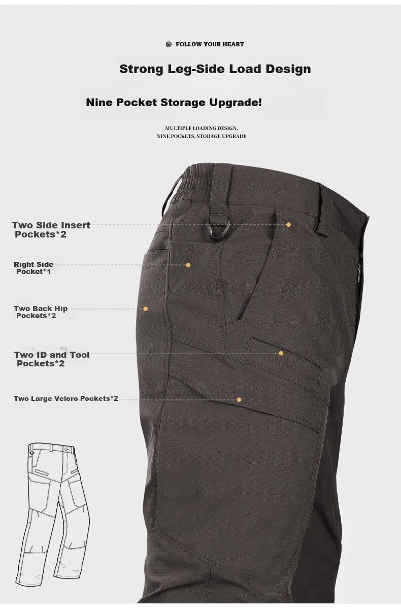 Free Soldier Peak Outdoor Tactical Work Pants Stretch Men's Casual Long Pants Scratch-Resistant Durable 34W/30L Wolf Brown 14