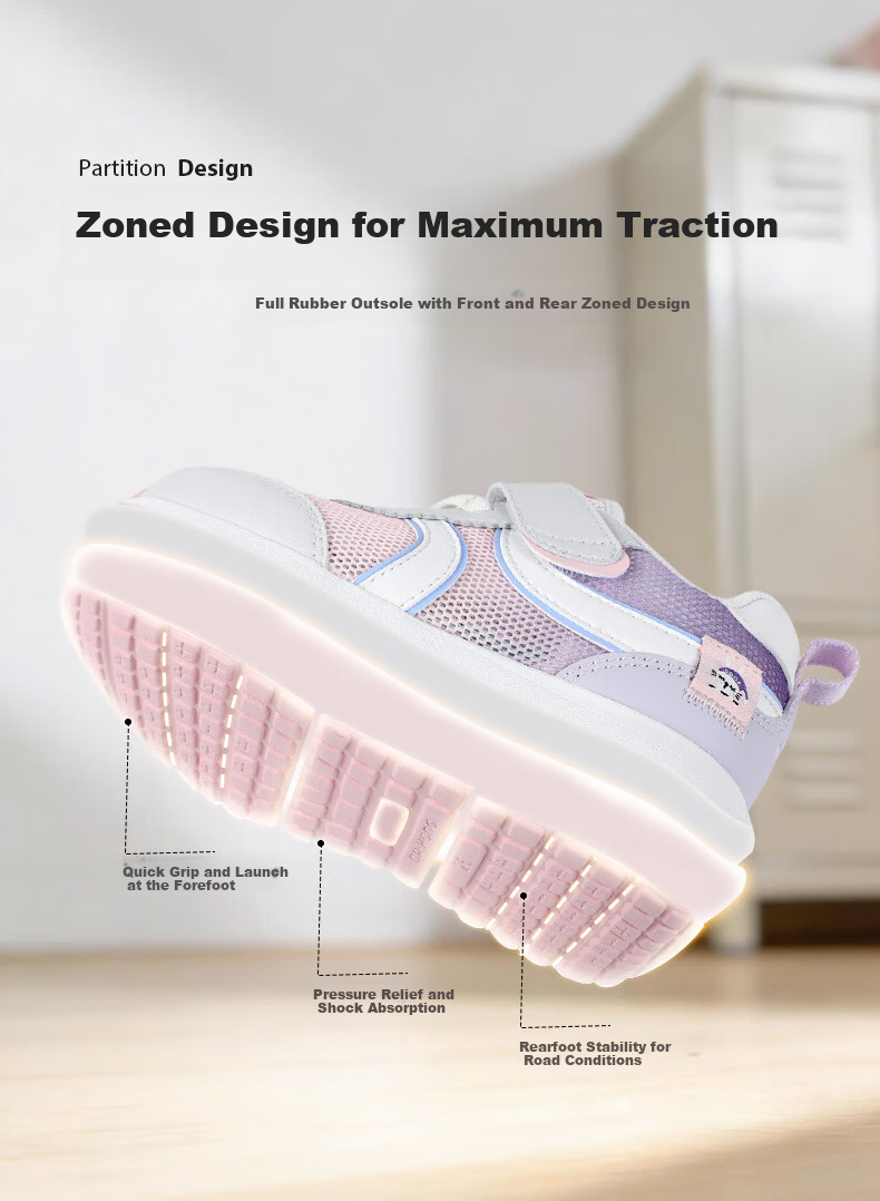 DR·KONG Spring Unisex Kids Velcro Walking Shoes Breathable Mesh Children's Shoes Purple/Grey/Pink Size 31 6