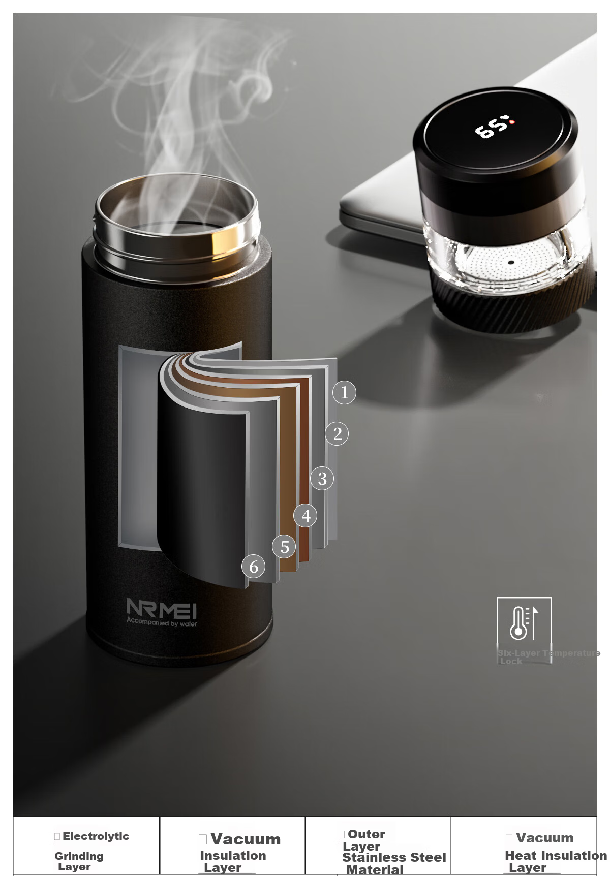 NRMEi Insulated Tea Separation Smart Water Bottle 316 Stainless Steel Men's Business Office Car Travel Gift Cup 13