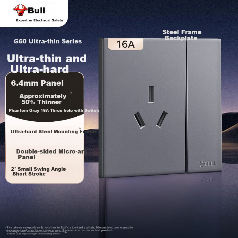 BULL G60 Series 16A Switch Socket Ultra-thin Panel G60E204 Phantom Gray