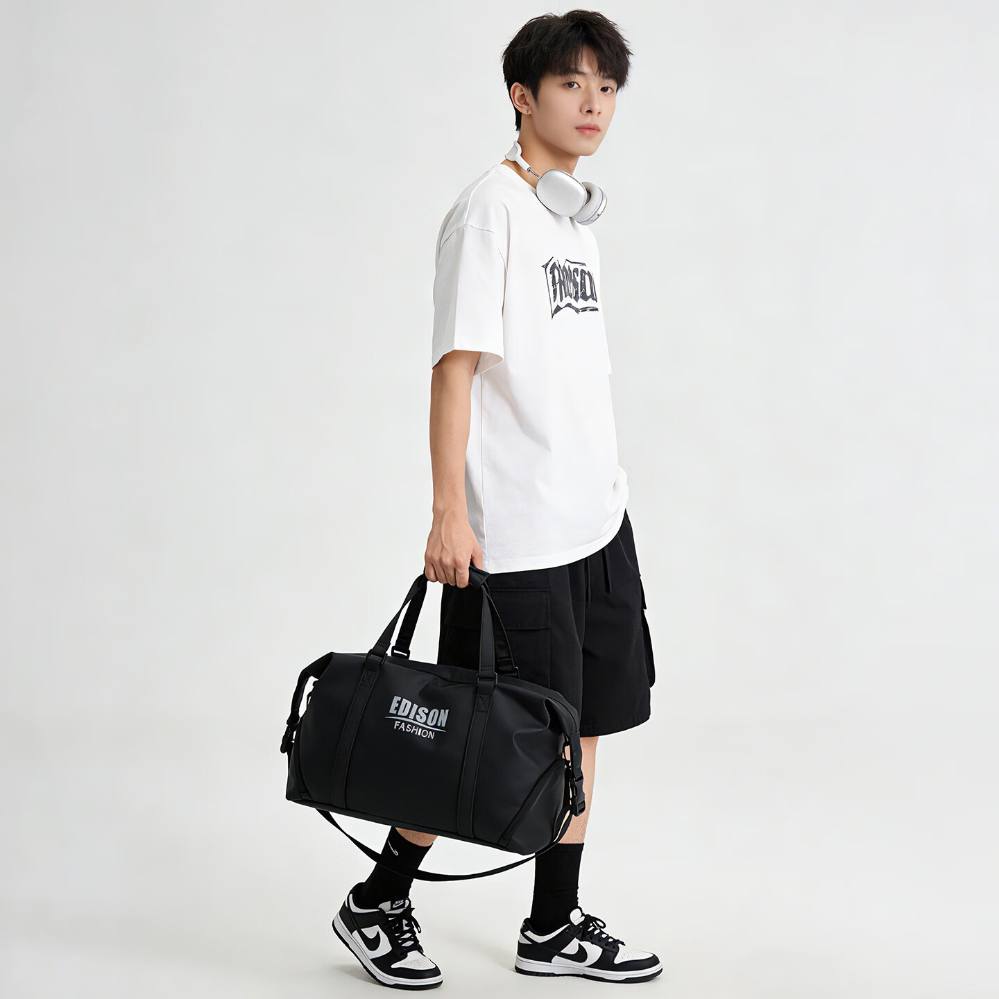 Edison Multifunctional Fitness Bag for Men Handheld Crossbody Business Travel Large Capacity Casual Backpack LX260 Black