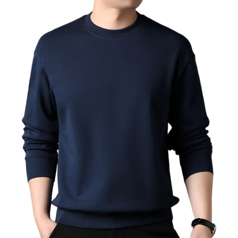 Hengyuanxiang Men's Sweatshirt, 100% Pure Cotton, Round Neck, for Young And Middle-Aged Men, T-Shirt 15237320, Ink Blue, 165/88A