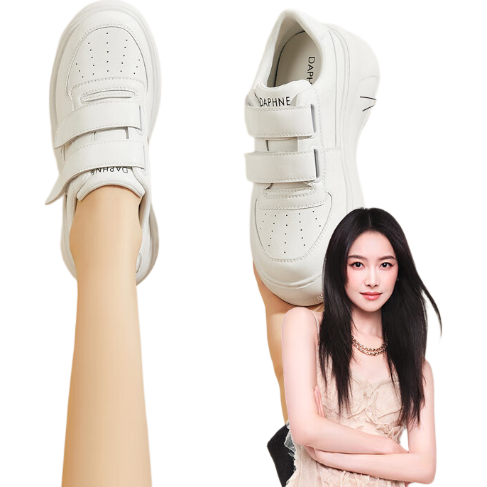 DAPHNE Women's White Sneakers, Spring And Summer Style, Thick-Soled Versatile Velcro Casual Shoes, White Sneakers for Women, Beige, Size 40
