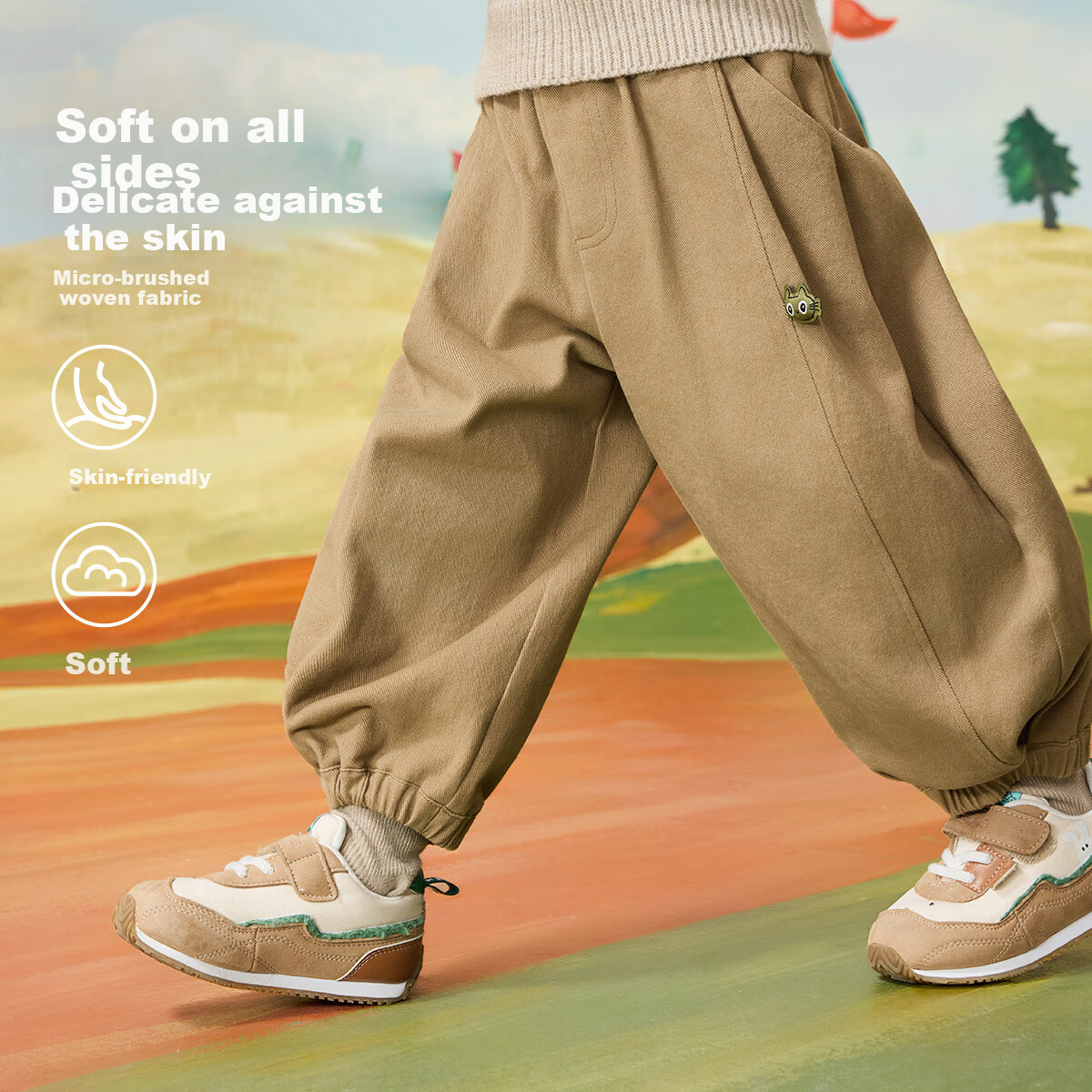 ASK JUNIOR Kids Pants Spring Toddler Solid Color Sports Pants Boys Brushed Casual Skin-friendly Long Pants Dark Khaki Size 90 2