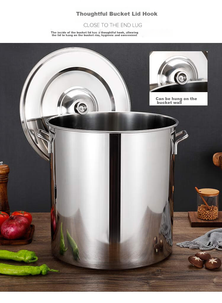 Universal 304 Stainless Steel Commercial Large Soup Pot 36x23cm with Lid Stewing Pot Round Bucket Rice Bucket Braised Meat and Marinade Bucket Canteen Oil Bucket 8