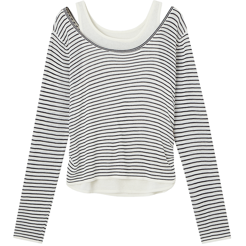 Demana Linen Lyocell Blend Sweater Spring Faux Two-Piece Striped Colorblock Knit Vest for Women
