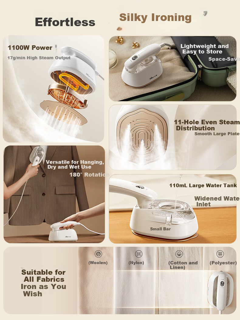 Bear Handheld Garment Steamer 17g/min High Steam 110mL Water Tank Home Mini Iron DYD-E11R3 5