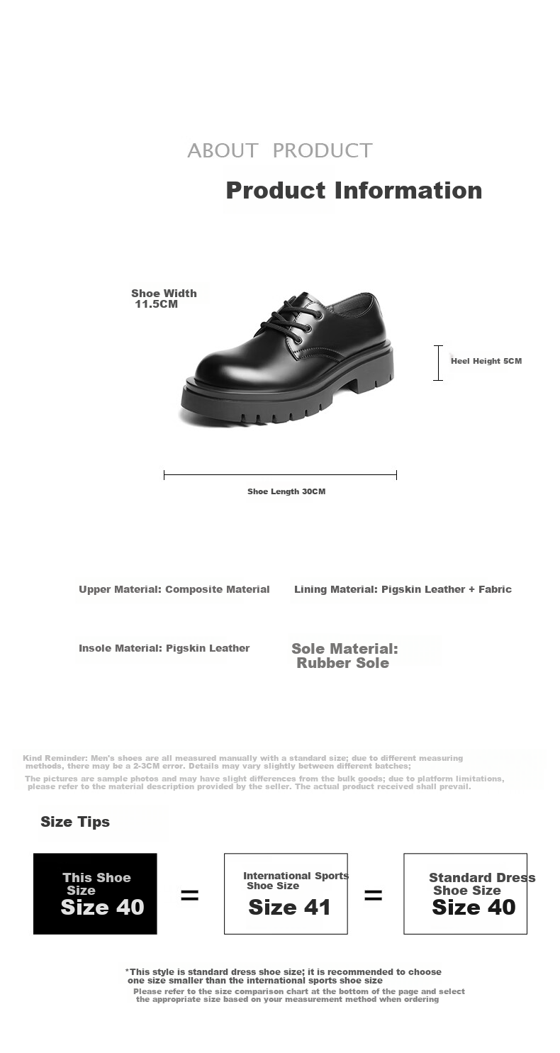 Belle Zhang Linghe Same Style Thick-Soled Business Derby Shoes for Men, Size 26, Summer Commute Formal Leather Shoes A1434, Black-Light Sole, Size 42 13