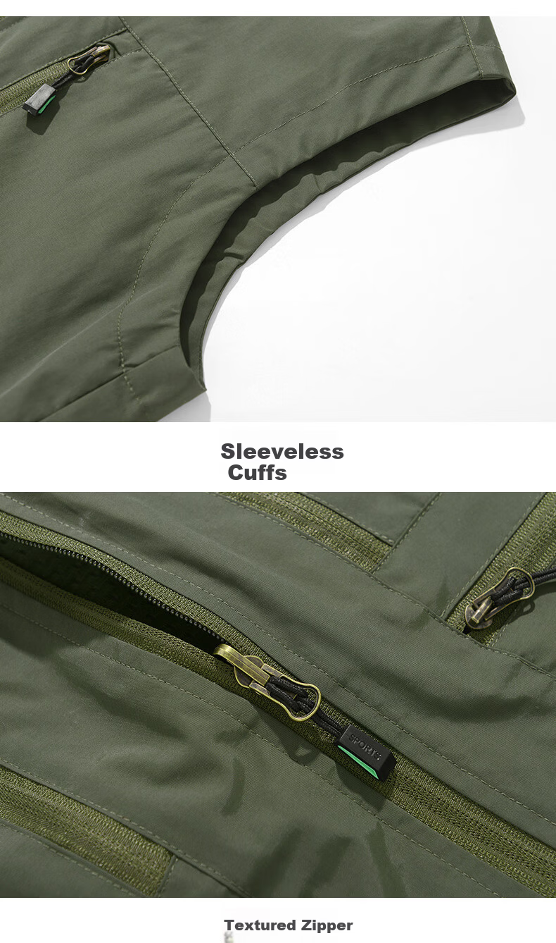JEEP SPIRIT Men's Autumn Winter Fleece-Lined Large Size Casual Stand Collar Sleeveless Outdoor Fishing Vest Khaki XL 7