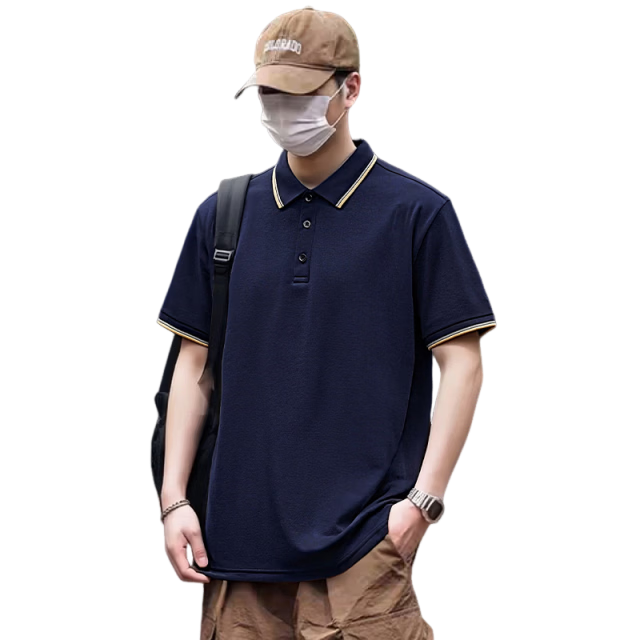 Jeanswest Men's Short Sleeve Polo Shirt 2026 Summer Mint Cool Stripe T-Shirt Base Layer Navy 2XL